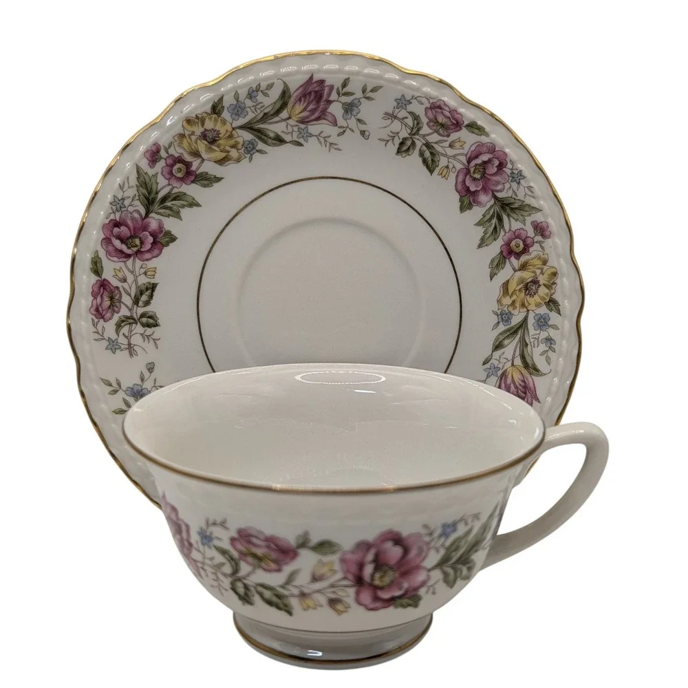 Royal Jackson Teacup and Saucer Set Lady Mayfair Floral Vogue Ceramics Made USA